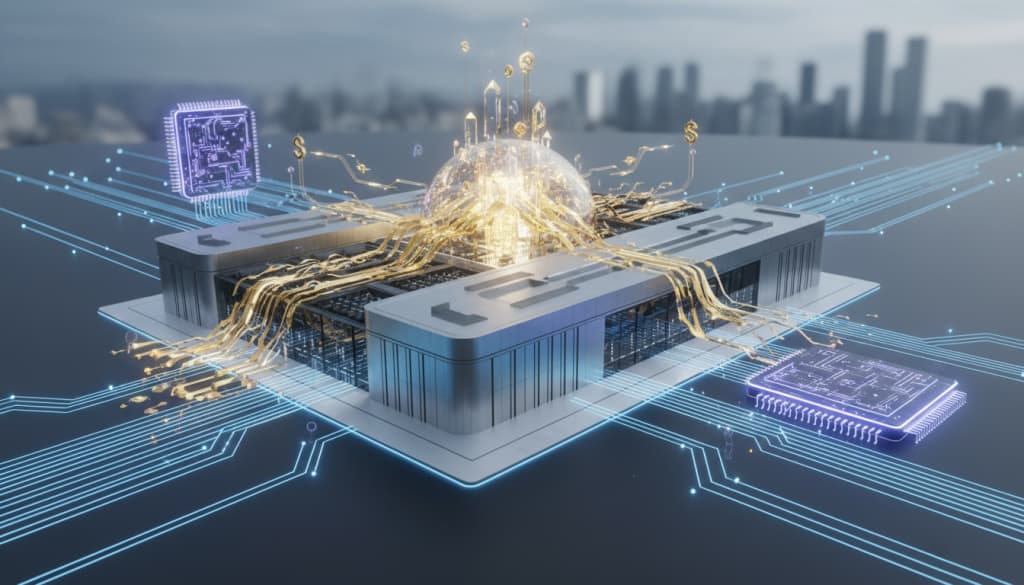 AI-generated visual of capital and compute becoming one growth system