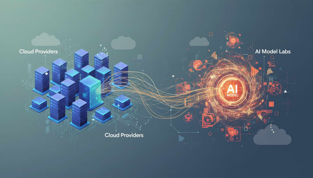 AI-generated visual of strategic AI alliances and cloud leverage