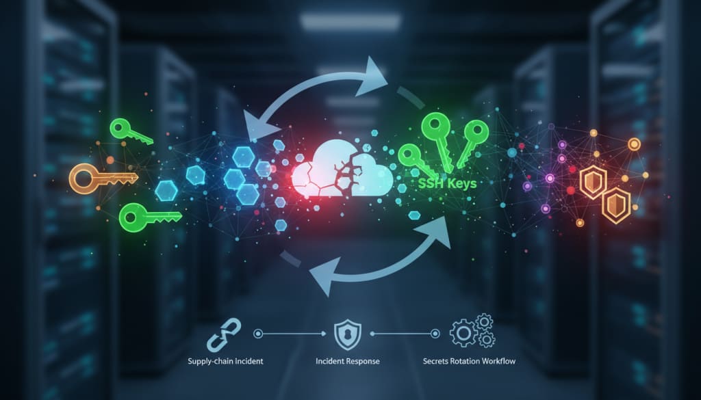 AI-generated visual of incident response around cloud keys, SSH secrets, and developer tokens