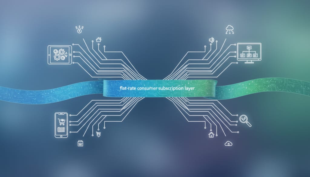 AI-generated visual of a subscription layer powering many asynchronous agent tasks across devices and workflows