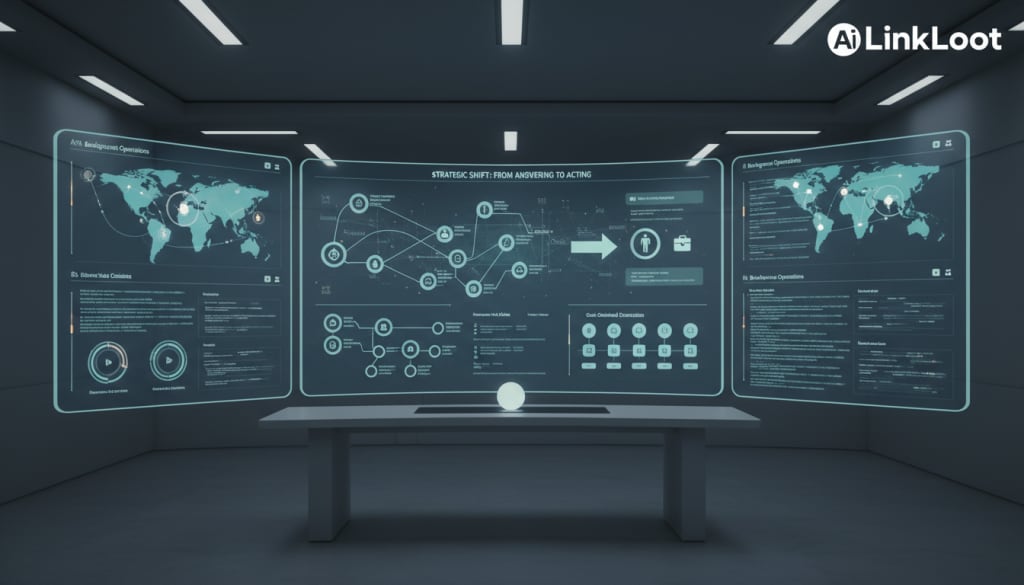 AI-generated visual of the industry shift from one-shot chatbot answers toward persistent personal agent execution
