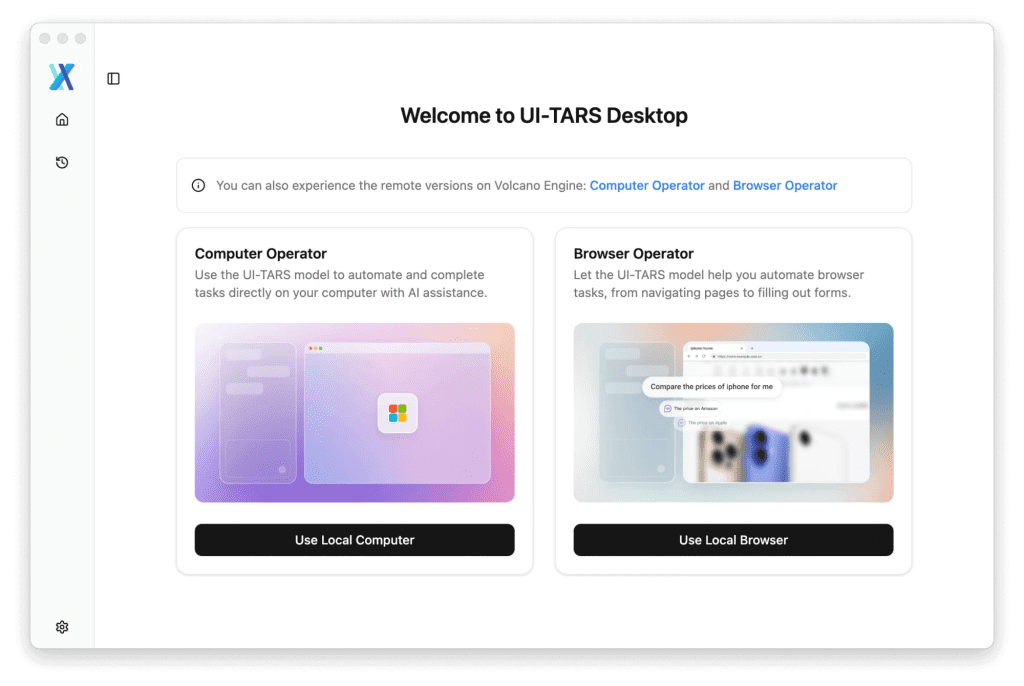 Official UI-TARS Desktop application screenshot from the project docs UI-TARS Desktop app screen