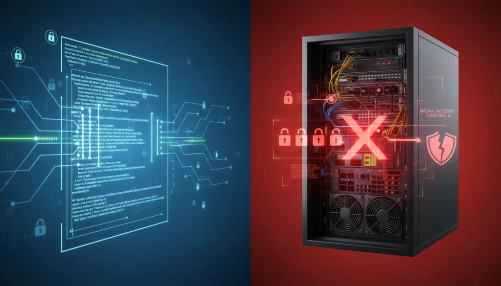 AI-generated visual showing the gap between secure code and insecure infrastructure