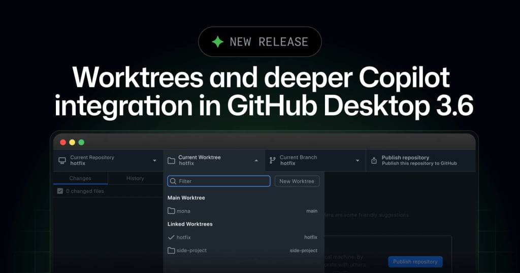 GitHub Desktop 3.6 worktree preview