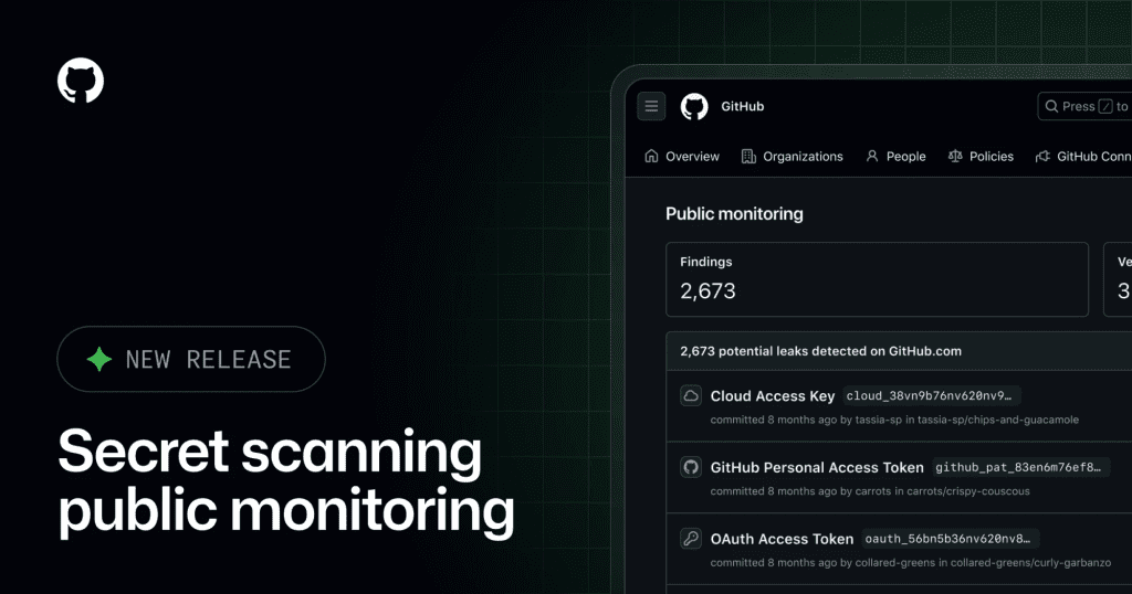 GitHub public monitoring interface for secret scanning