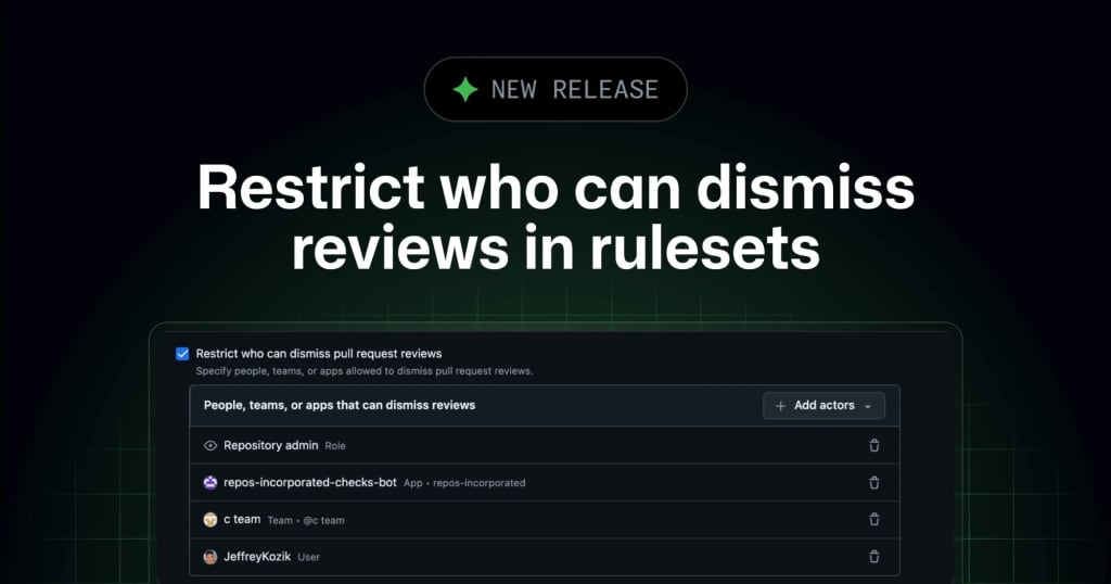 GitHub ruleset setting for restricting review dismissals GitHub ruleset setting for restricting review dismissals