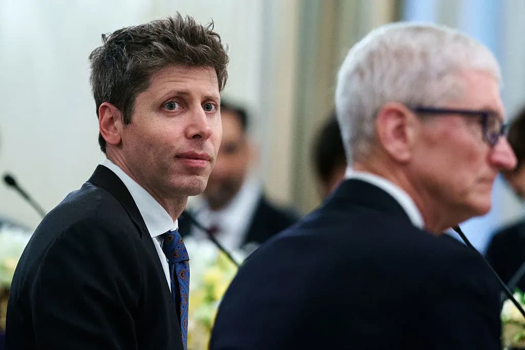 Source: TechCrunch / Getty Images. Used as source-provided coverage image for Apple v. OpenAI reporting. Tim Cook and Sam Altman image used in lawsuit coverage