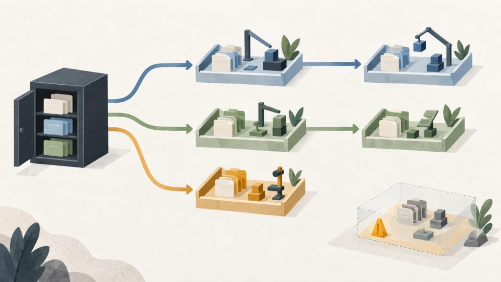 Concept illustration: Managed worktrees change parallel coding sessions