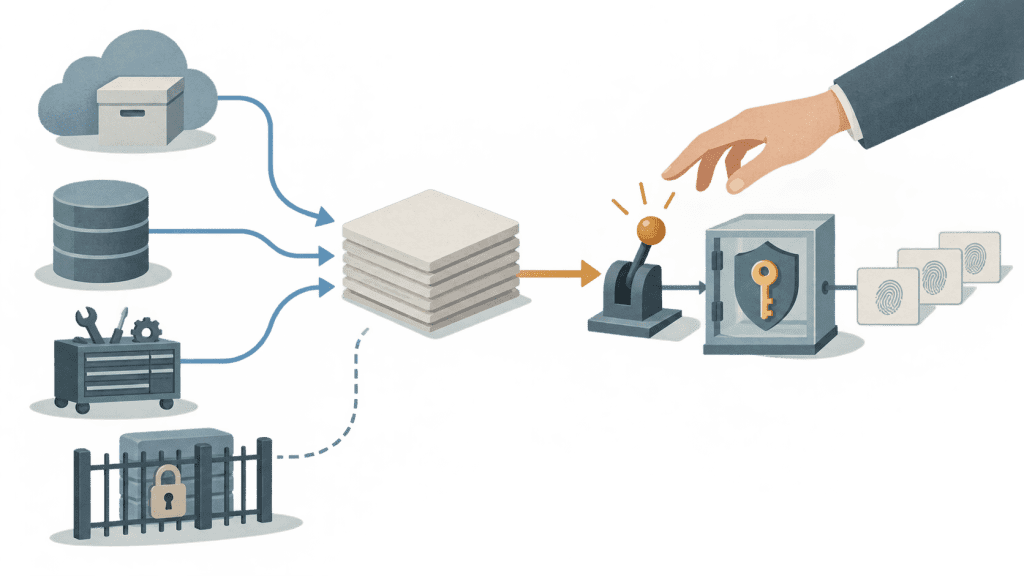 Concept illustration: Custom MCP connections add tools and an approval step