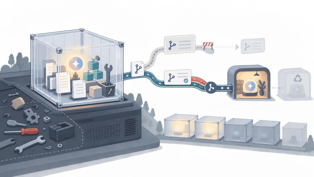 AI-generated illustration Concept illustration: Agent sessions move closer to the project environment