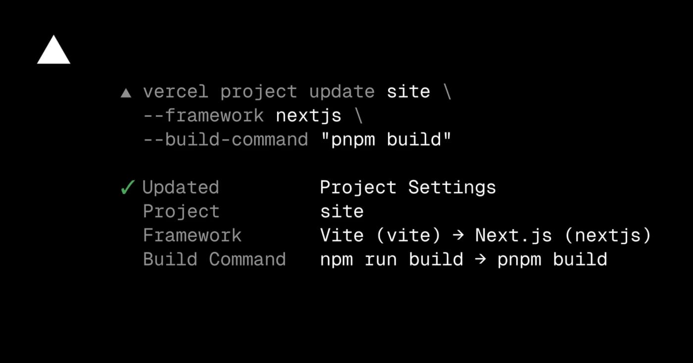 Repair Vercel build settings from the CLI before redeploying