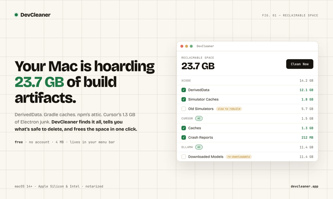Clear Mac Dev and AI Tool Caches with DevCleaner