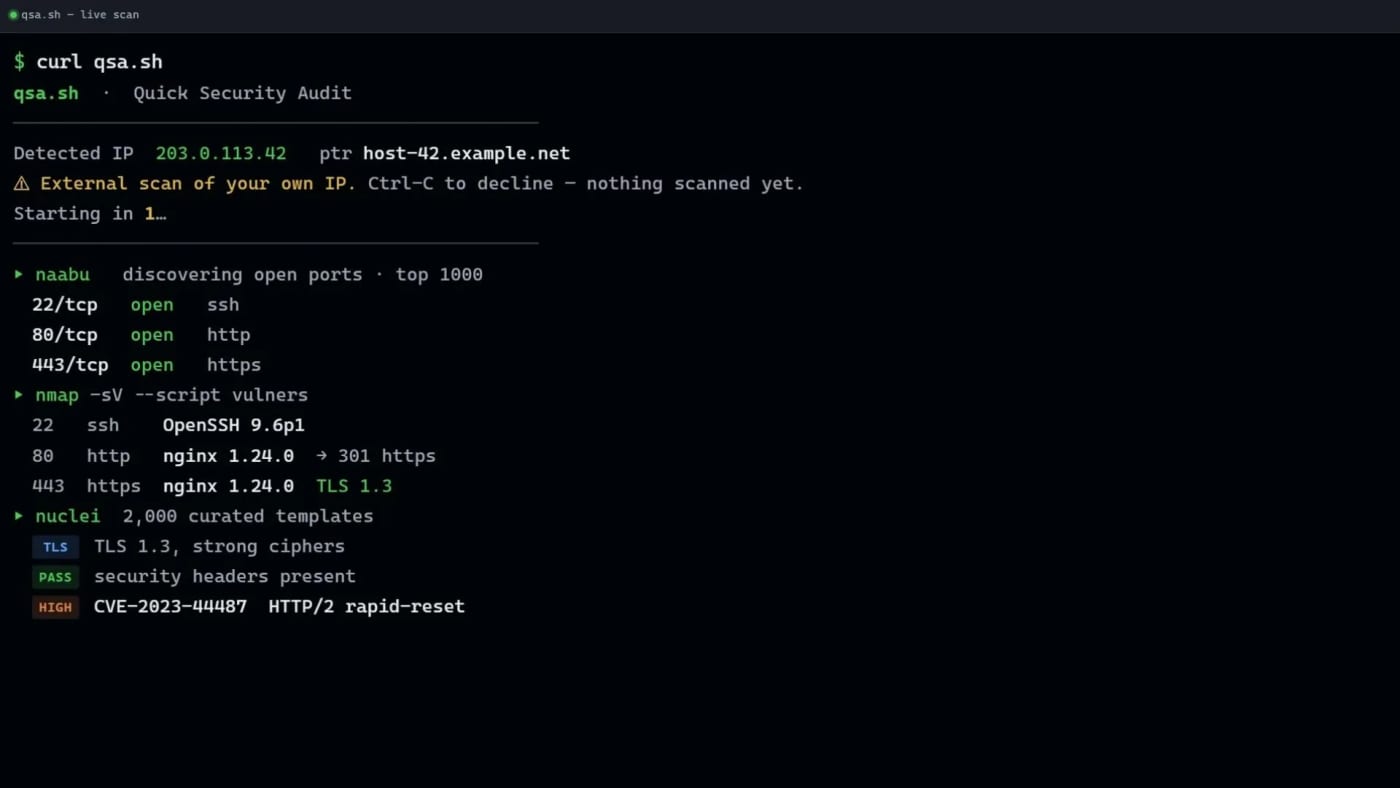 Scan your server's public attack surface from the terminal with qsa.sh