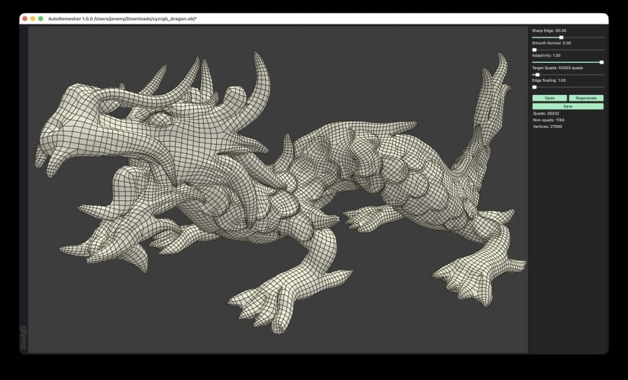 Turn dense 3D scans into clean quad topology with AutoRemesher