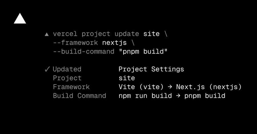 Repair Vercel build settings from the CLI before redeploying
